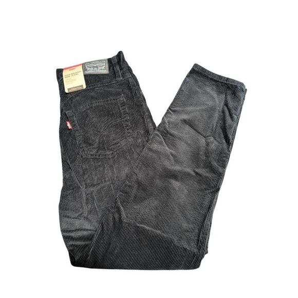 NWT Levi's Black Corduroy High Waisted High Rise Tapered Leg Mom Jeans Size 28x3 - Picture 1 of 8